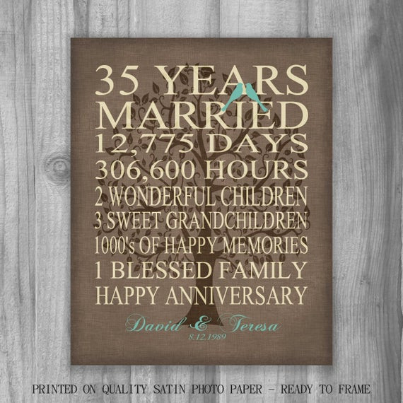 35 Year Wedding Anniversary Gift Ideas
 35th Year Anniversary Gift Rustic Burlap Look Personalized