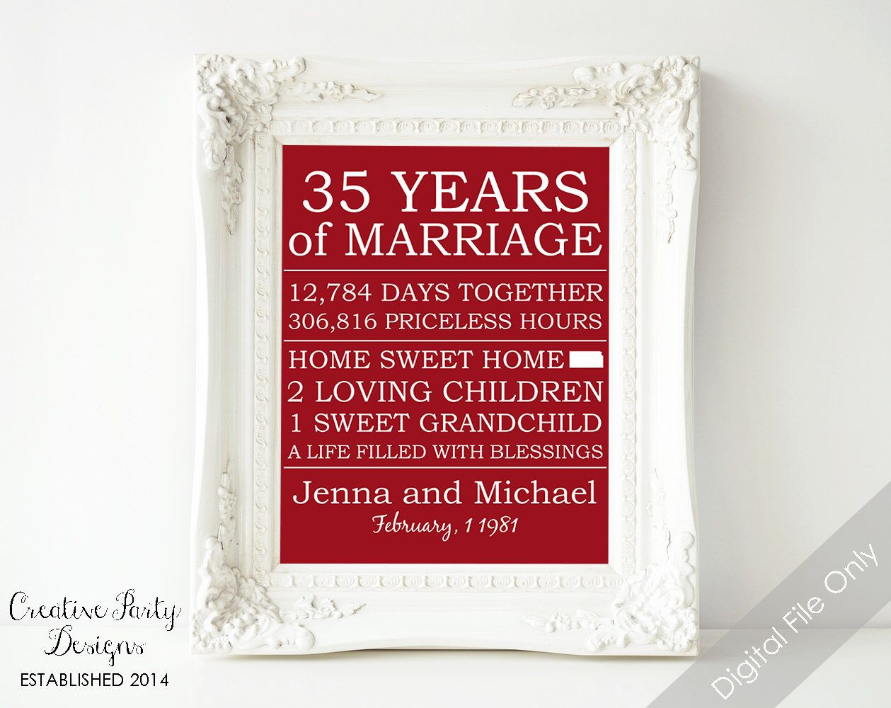 35 Year Wedding Anniversary Gift Ideas
 35th Anniversary Gift Personalized Anniversary Gift for