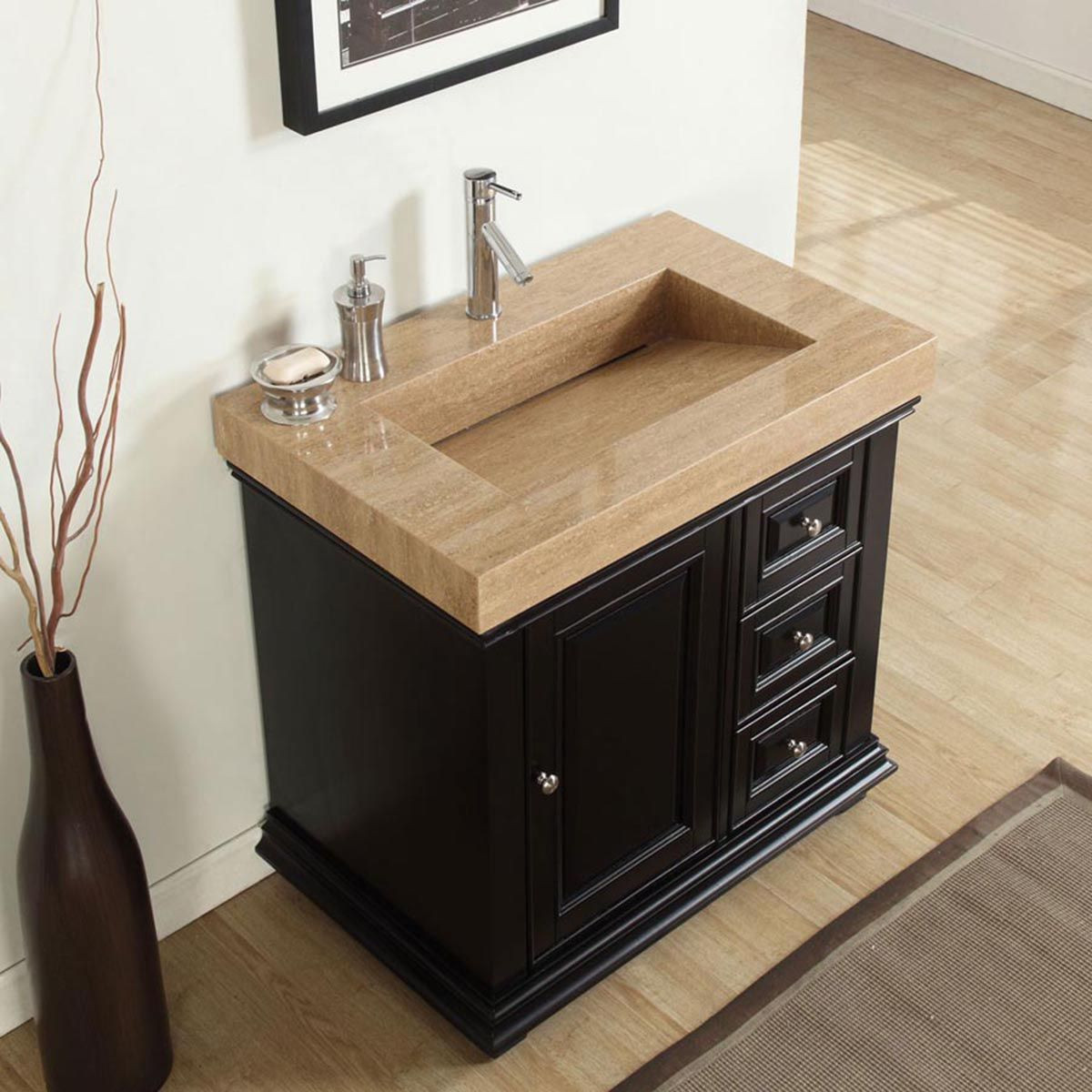 36 Bathroom Vanity Top
 36" Modern Single Bathroom Vanity Espresso with Travertine Top