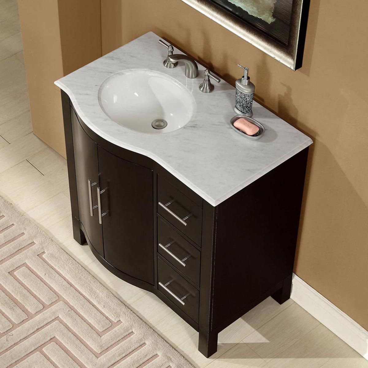 36 Bathroom Vanity Top
 36" Modern Single Bathroom Vanity Cherry with Carrara