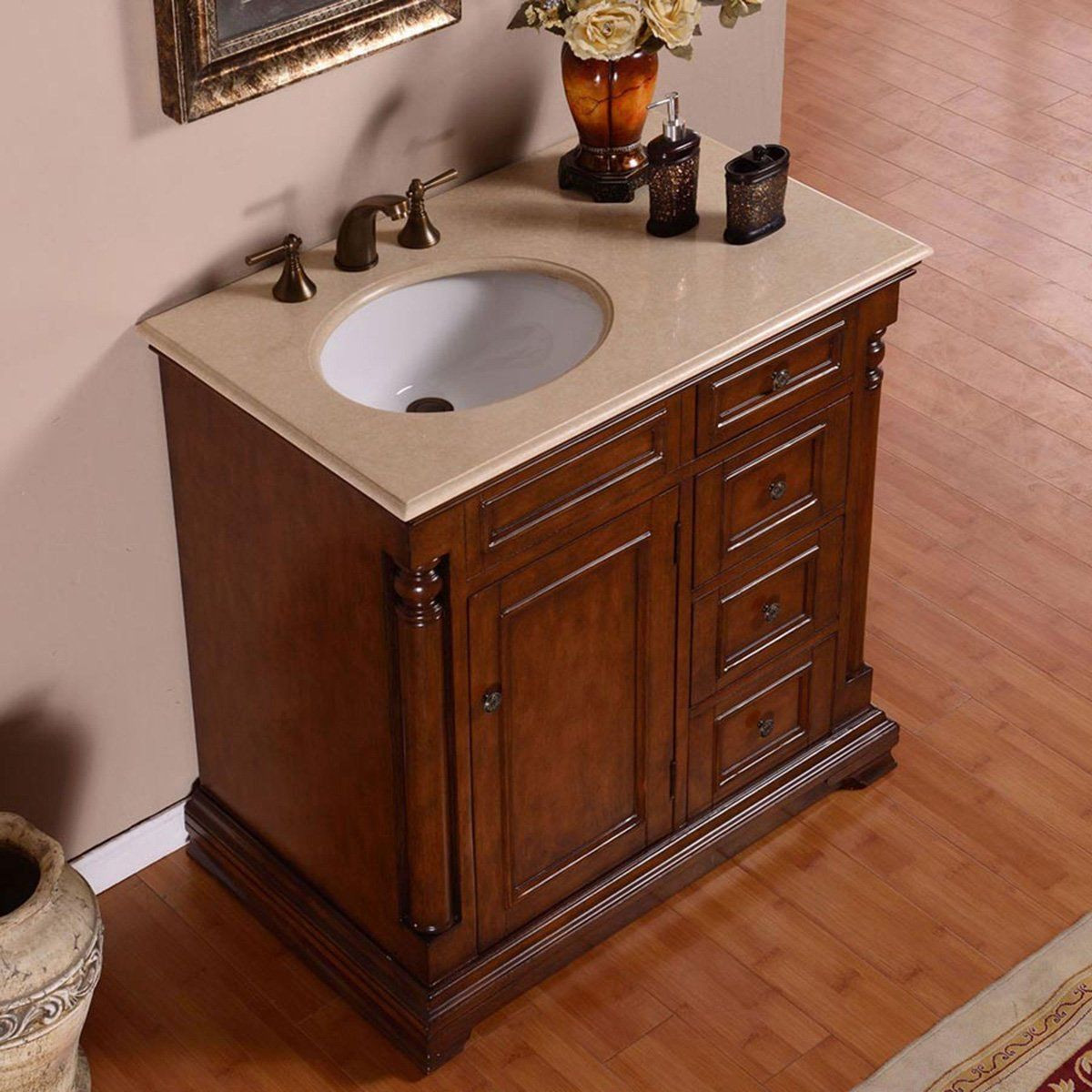 36 Bathroom Vanity Top
 36" Modern Single Bathroom Vanity Cherry with Round Sink