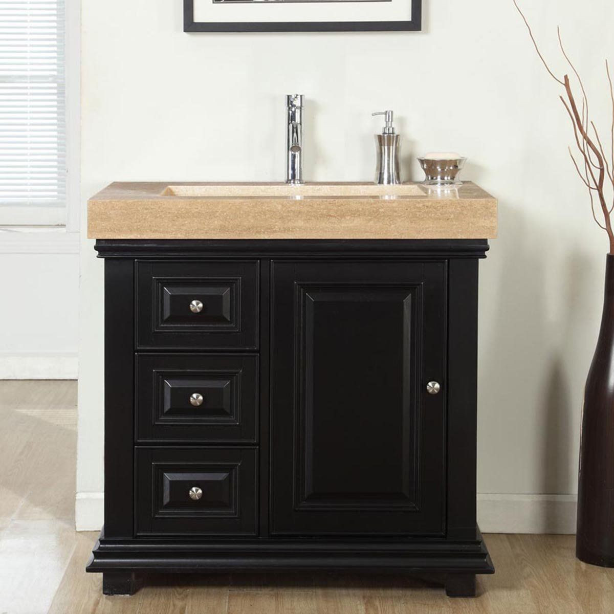 36 Bathroom Vanity Top
 36" Modern Single Bathroom Vanity Espresso with Travertine Top