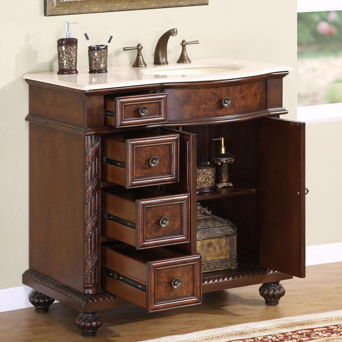 36 Bathroom Vanity With Sink
 36" Single Bathroom Vanity Cherry with Oval Sink