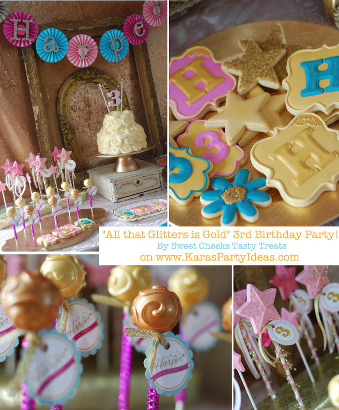 3rd Birthday Party
 Kara s Party Ideas Glittery Sparkly Glam Golden Girl 3rd