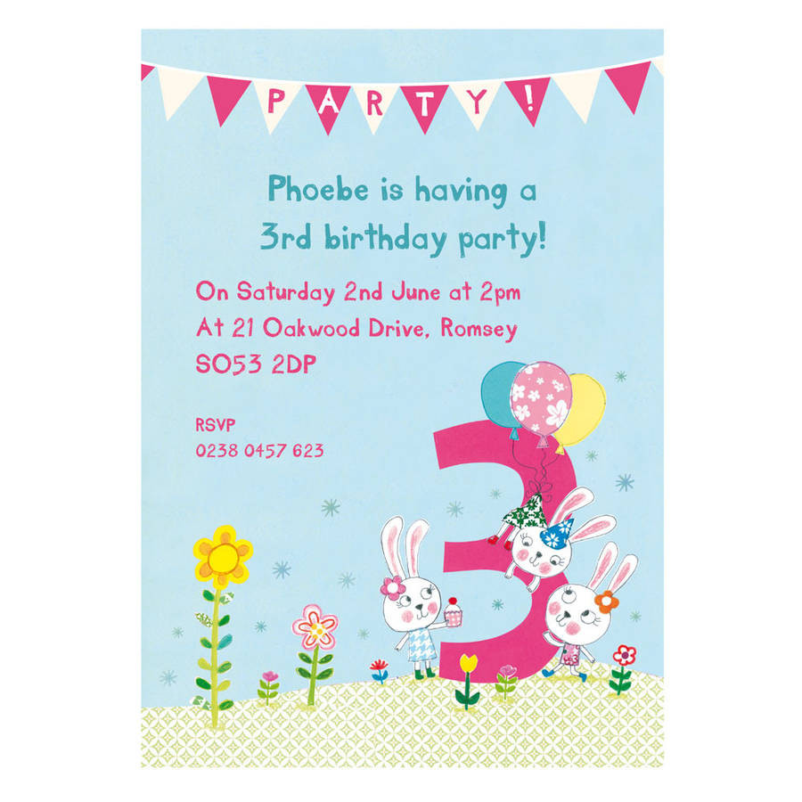 3rd Birthday Party
 personalised third birthday party invitations by made by