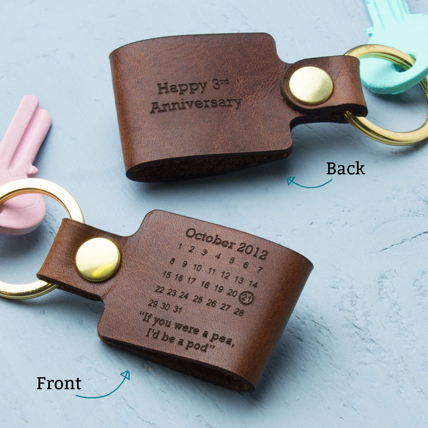 3Rd Year Anniversary Gift Ideas
 Personalised Third Wedding Anniversary Leather Keyring