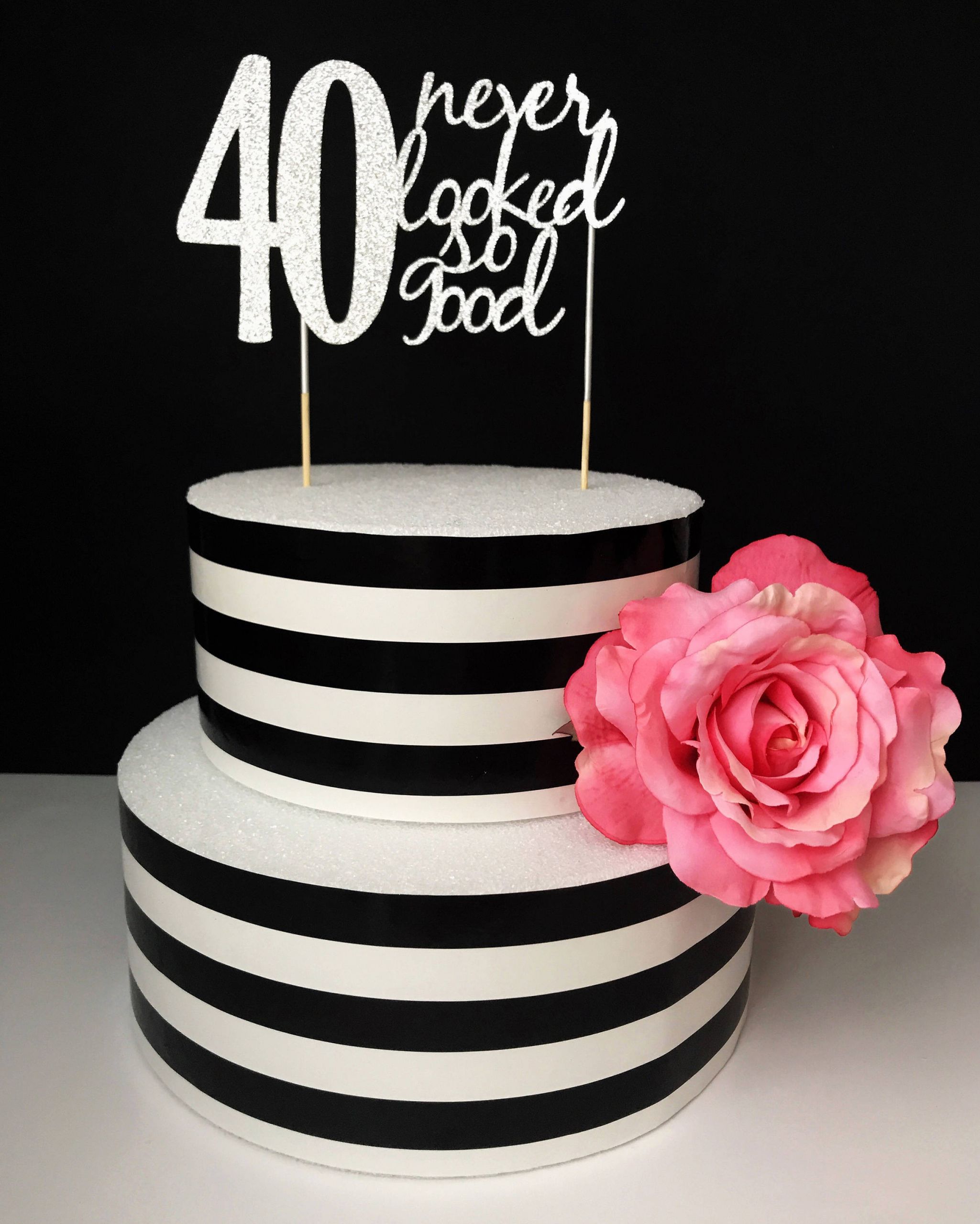 40th Birthday Cake Toppers
 Silver 40th birthday Cake Topper 40 never looked so good