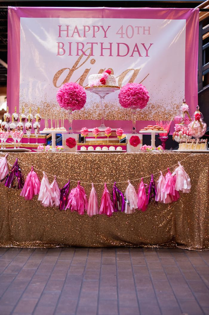 40th Birthday Decorations For Her
 Kara s Party Ideas Glamorous Pink Gold 40th Birthday Party