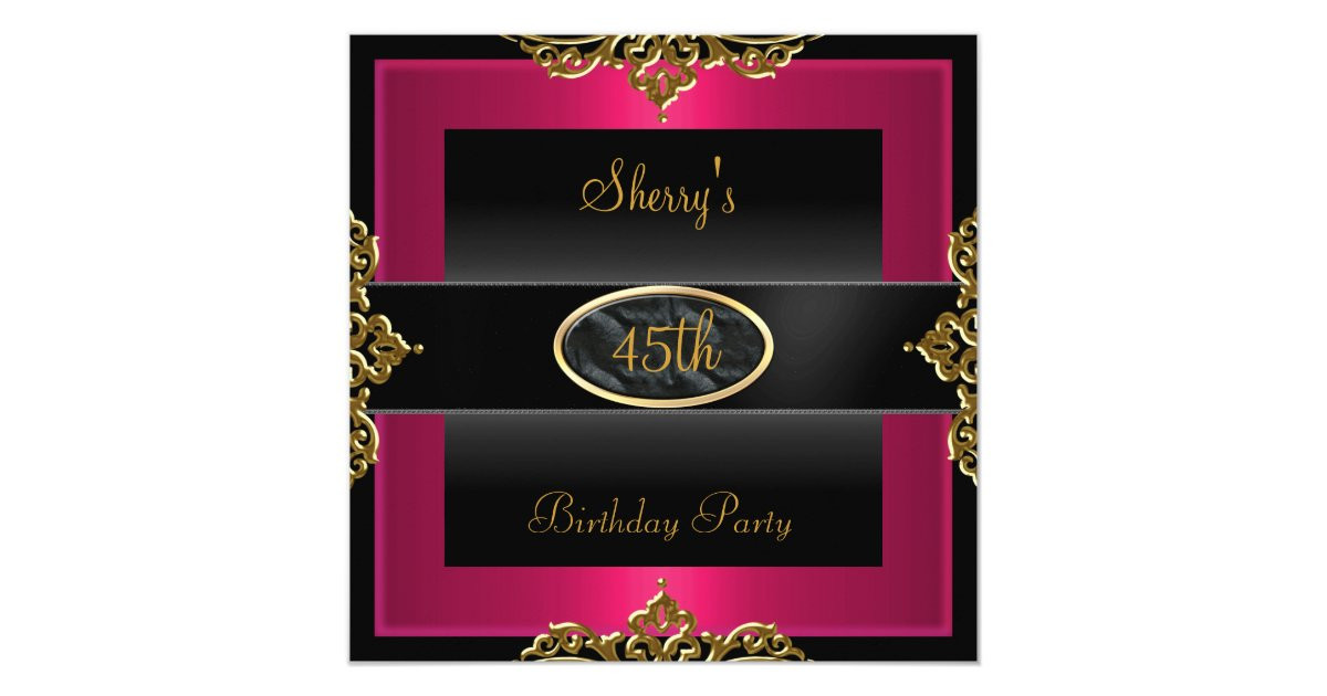 45th Birthday Party Ideas
 45th Birthday Party Pink Red Black Gold 2 Card