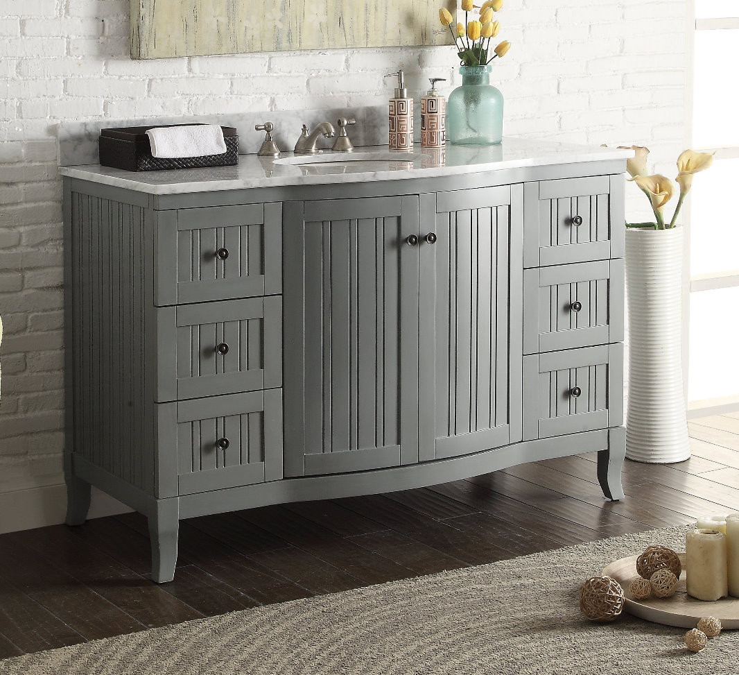 49 Bathroom Vanity Top
 49 inch Beadboard Grey Cottage Bathroom Vanity Carrara