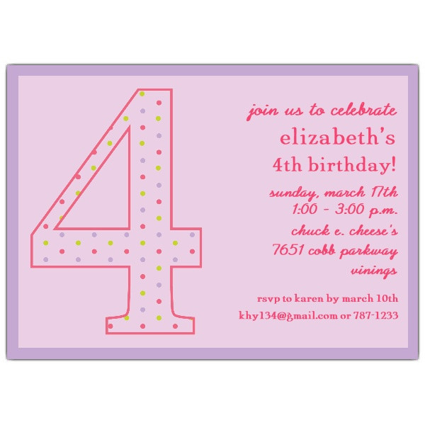 4Th Birthday Quotes
 4th Birthday Girl Dots Invitations