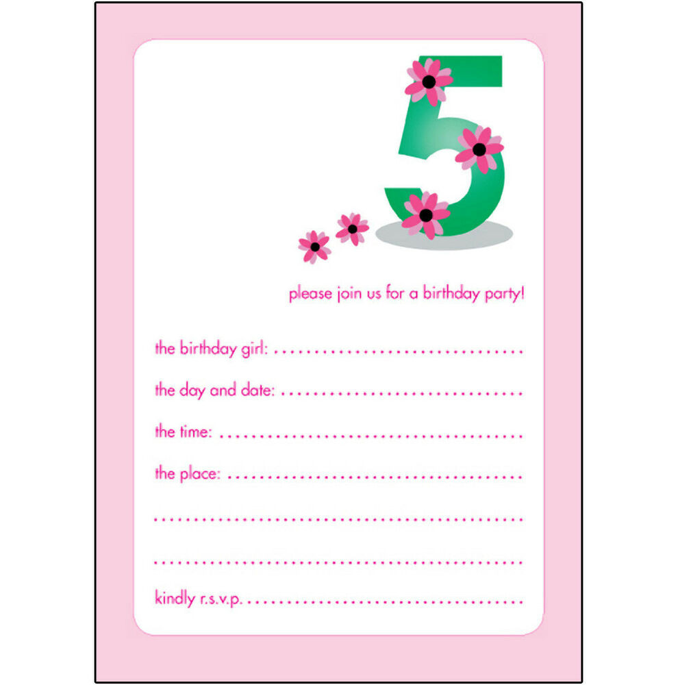 5 Year Old Birthday Party
 10 Childrens Birthday Party Invitations 5 Years Old Girl