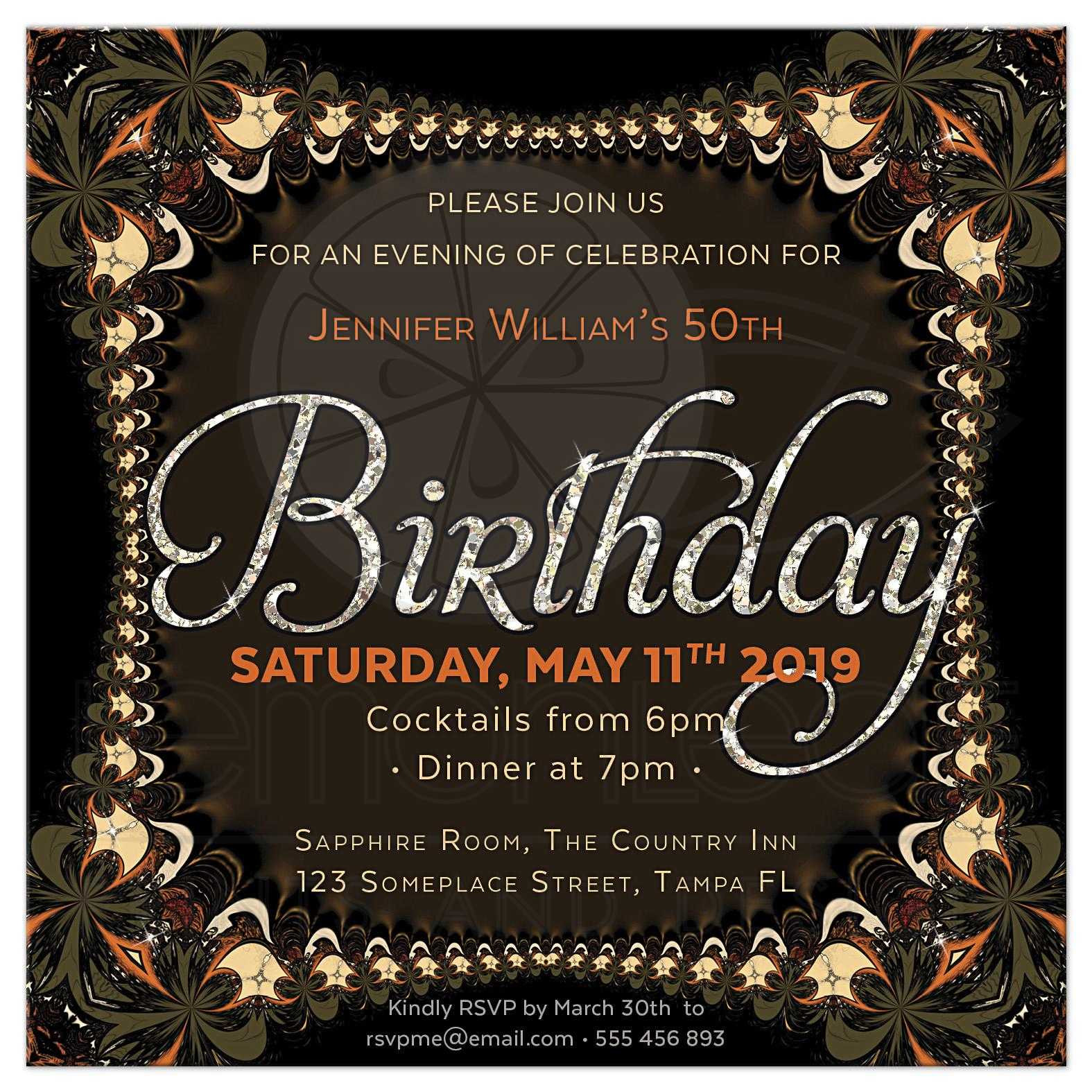 50 Birthday Party Invitations
 Batik Lace Unique 50th Birthday Invitation