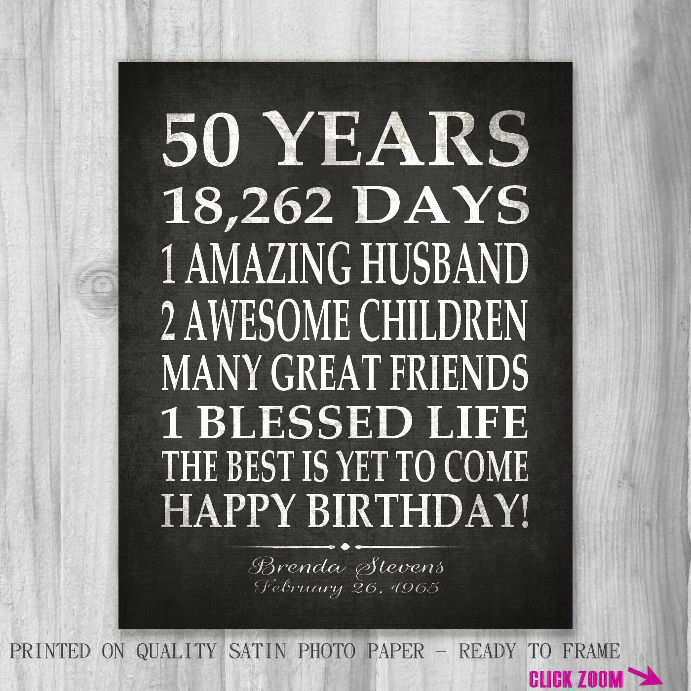 50 Year Old Birthday Gifts
 50th BIRTHDAY Party Gift Personalized 50 Birthday Print Over