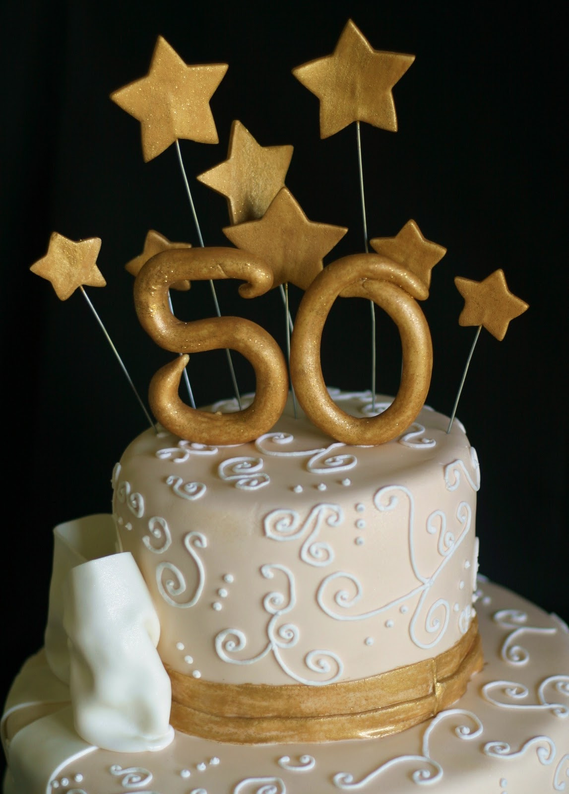 50th Birthday Cake
 Pink Little Cake Gold and light ivory 50th Birthday Cake