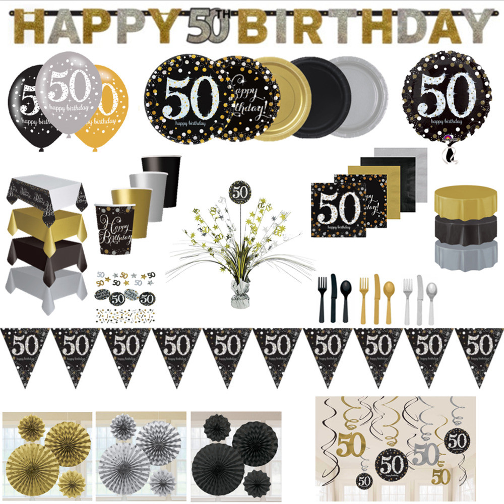 50th Birthday Decor
 50th Birthday Party Decorations Black Gold Tableware