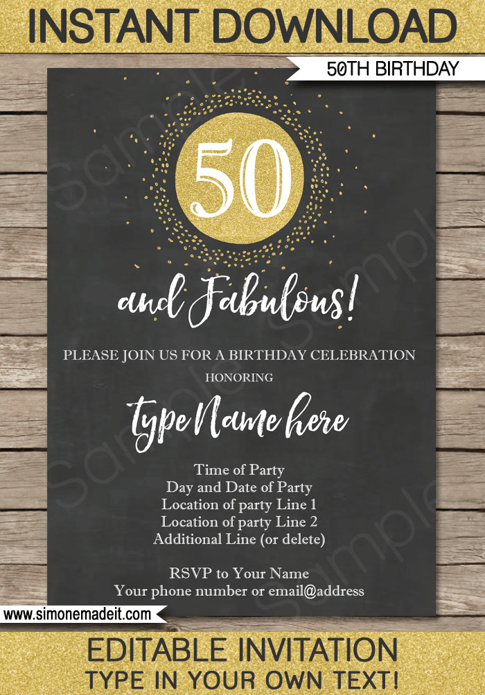 50th Birthday Invitation Template
 Chalkboard 50th Birthday Invitations Template