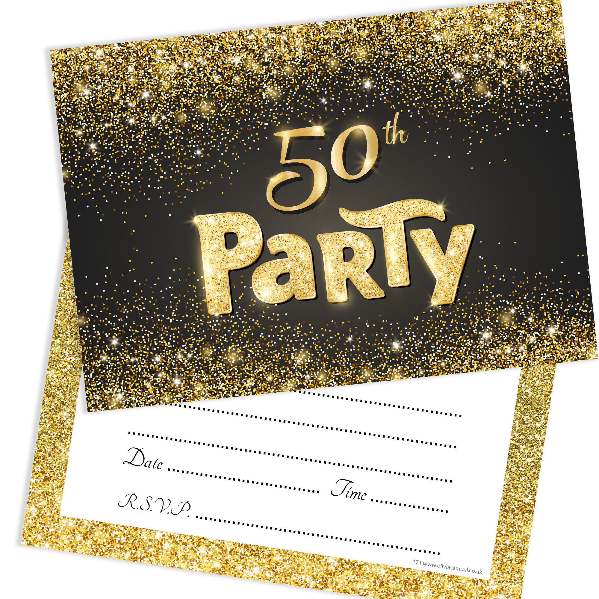 50th Birthday Invitation Template
 Black and Gold Effect 50th Birthday Party Invitations