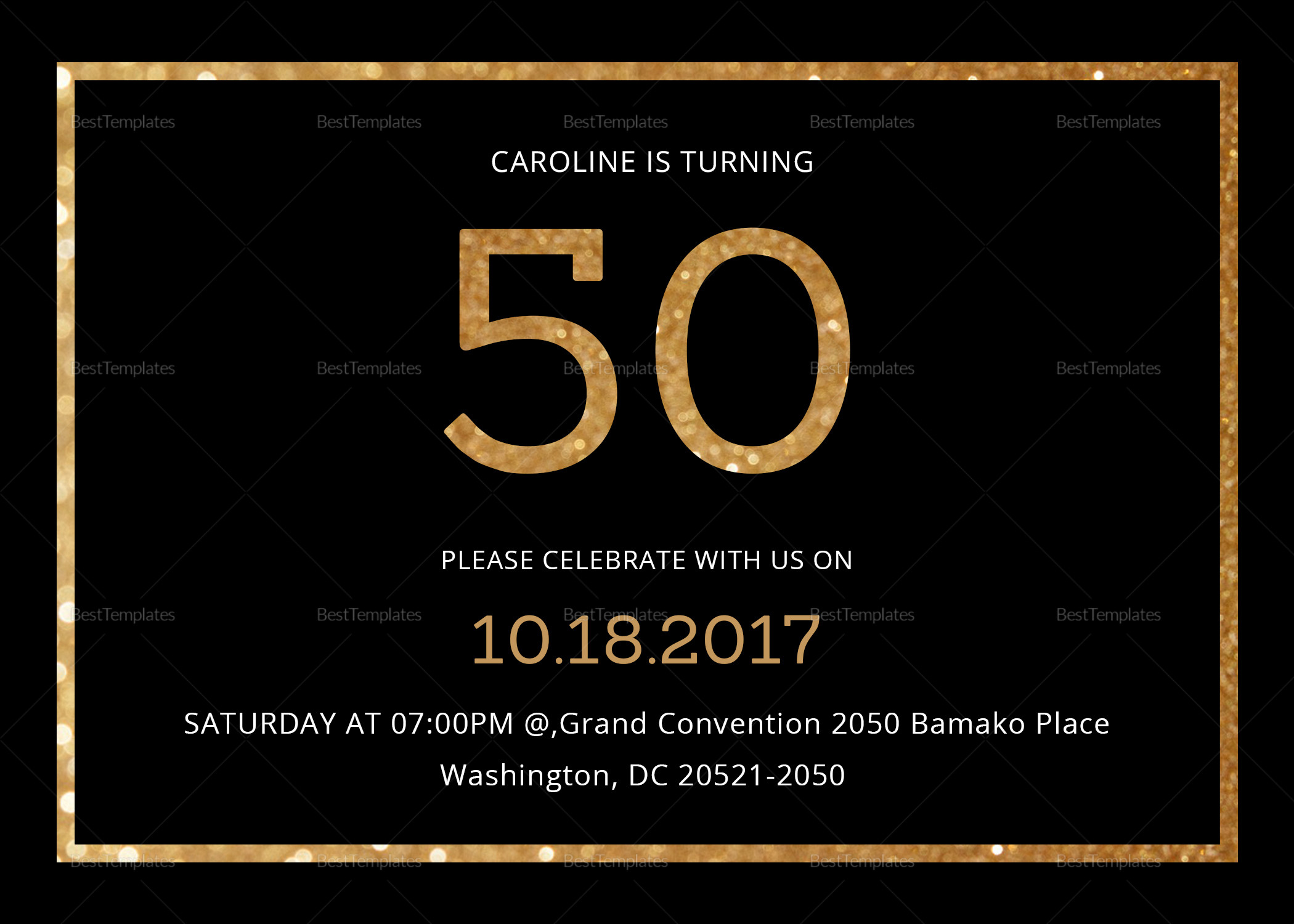 50th Birthday Invitation Template
 Elegant Black and Gold 50th Birthday Invitation Design