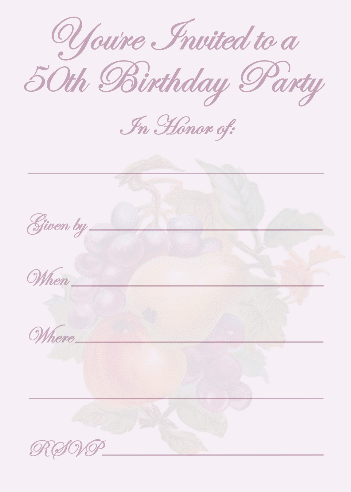 50th Birthday Invitation Template
 Free Printable Party Invitations Printable 50th Birthday