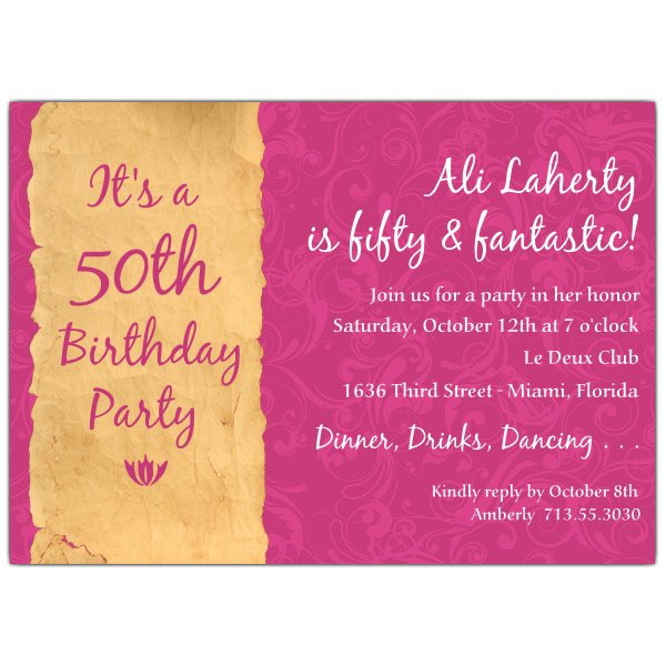 50th Birthday Invitation Wording
 Swirls With Antique Paper 50th Birthday Invitations