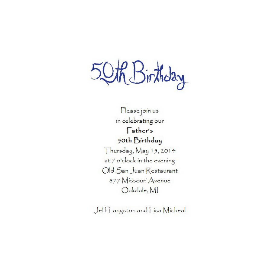 50th Birthday Invitation Wording
 Adult s 50th Birthday Invitation 5 Free Wording