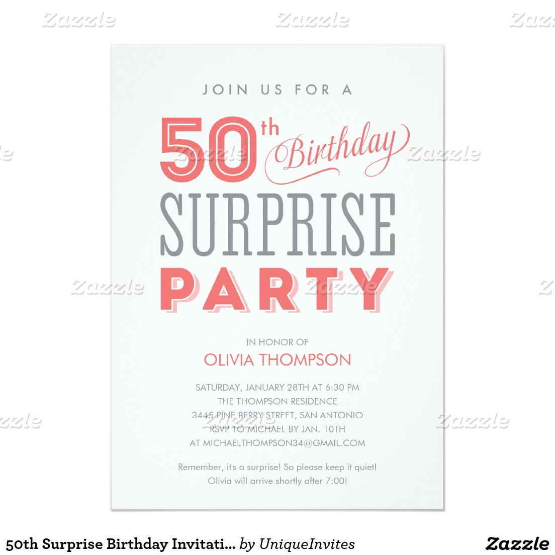 50th Birthday Invitation Wording
 Surprise 50th Birthday Party Invitation Wording