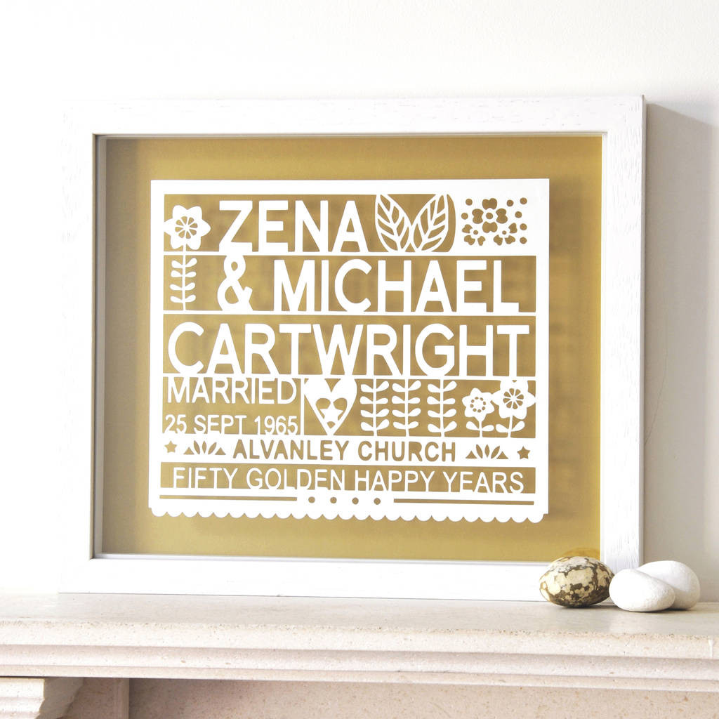 50th Wedding Anniversary Gift Ideas
 Personalised 50th Golden Wedding Anniversary Gift By Ant