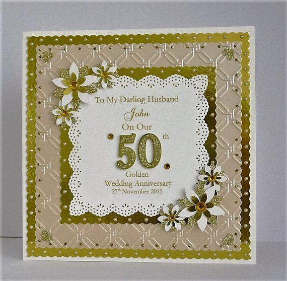 50th Wedding Anniversary Gift Ideas For Friends
 Golden 50th Wedding Anniversary Card for Wife Husband Mum