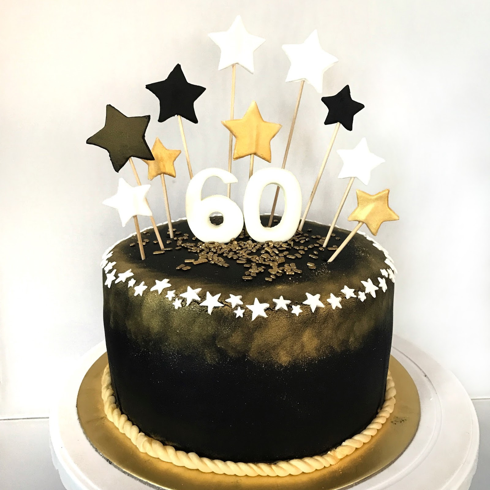60th Birthday Cake Decorations
 Black and Gold 60th Birthday Cake Sherbakes