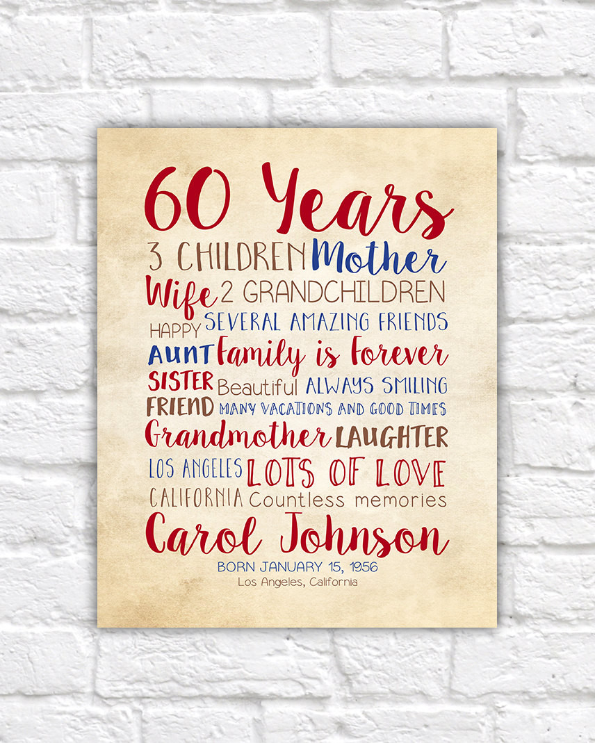 60Th Birthday Gift Ideas For Mom
 Birthday Gift for Mom 60th Birthday 60 Years Old Gift for