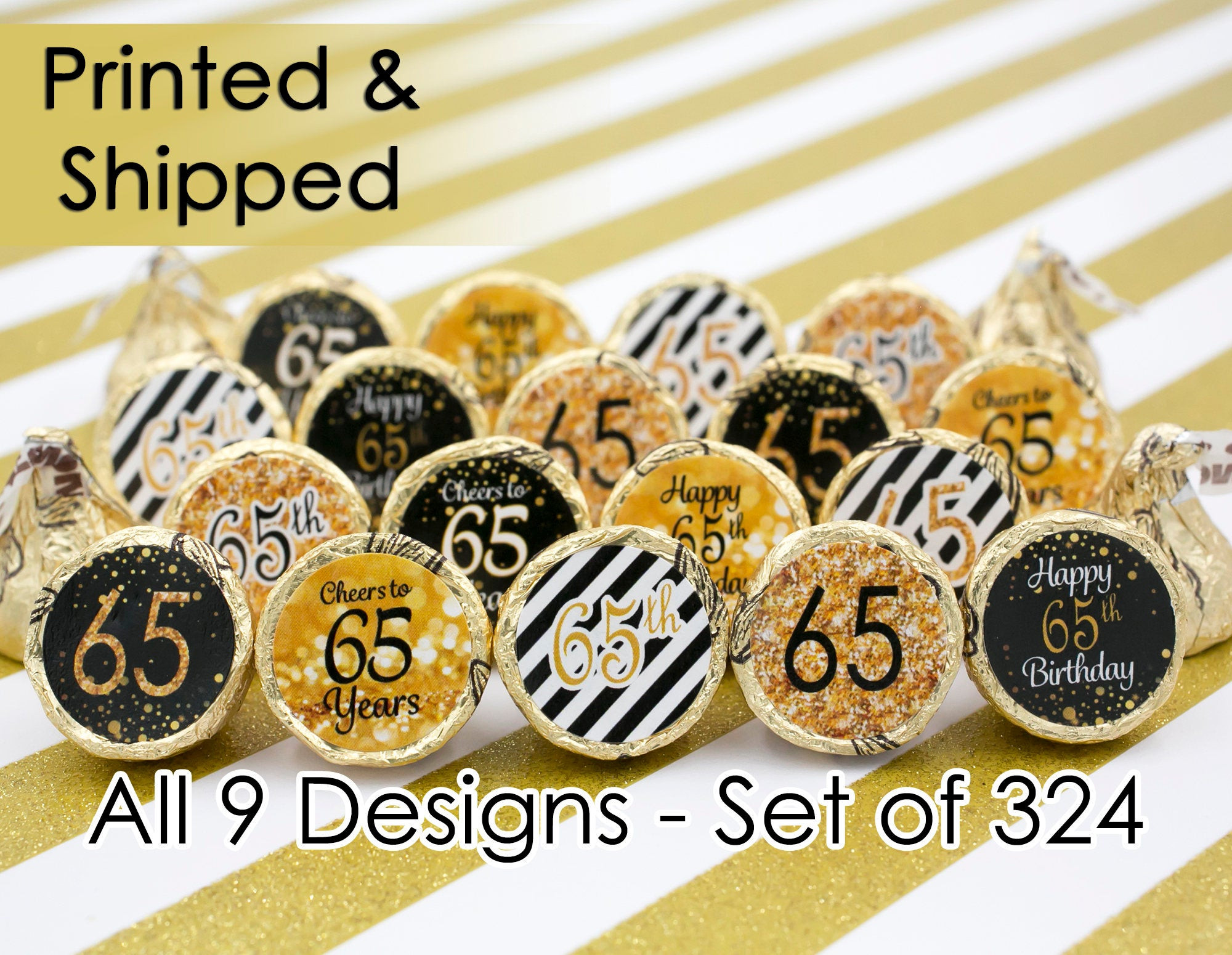 65th Birthday Decorations
 65th Birthday Party Decorations Gold & Black Stickers for