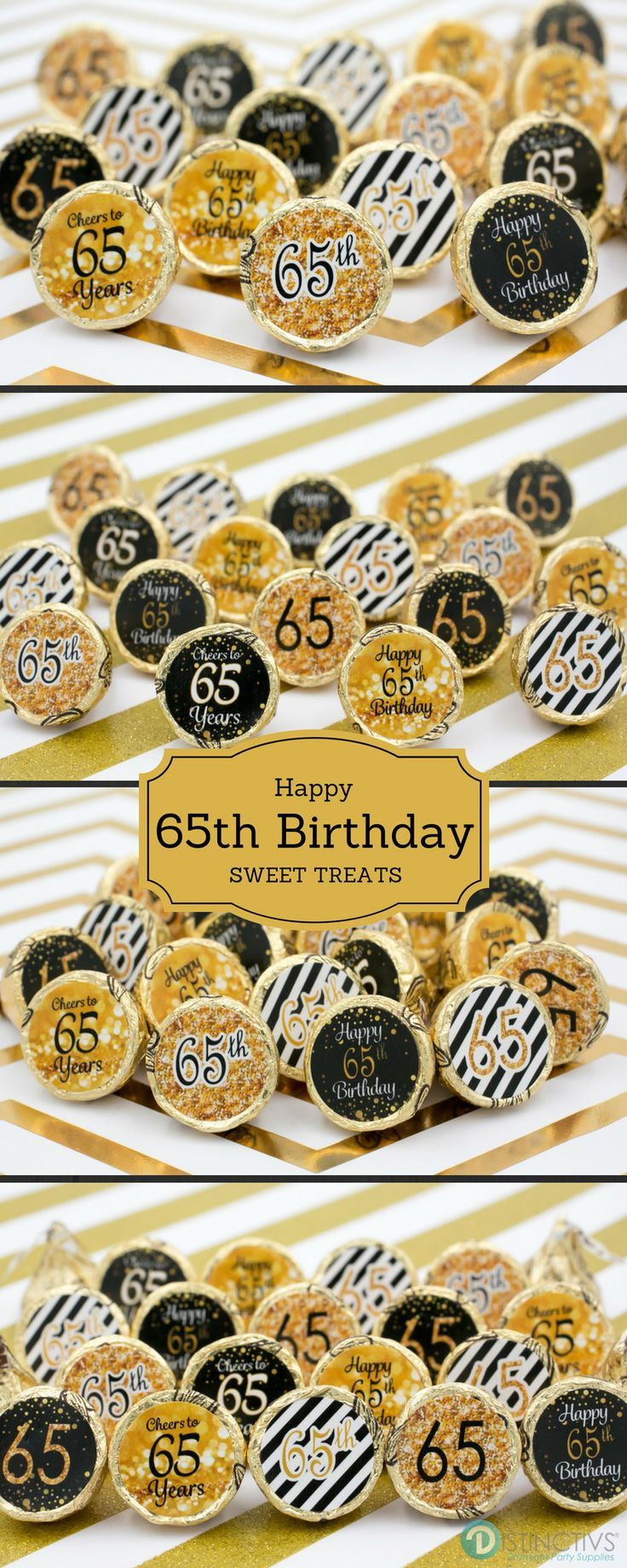 65th Birthday Decorations
 Black and Gold 65th Birthday Party Favor Stickers 180