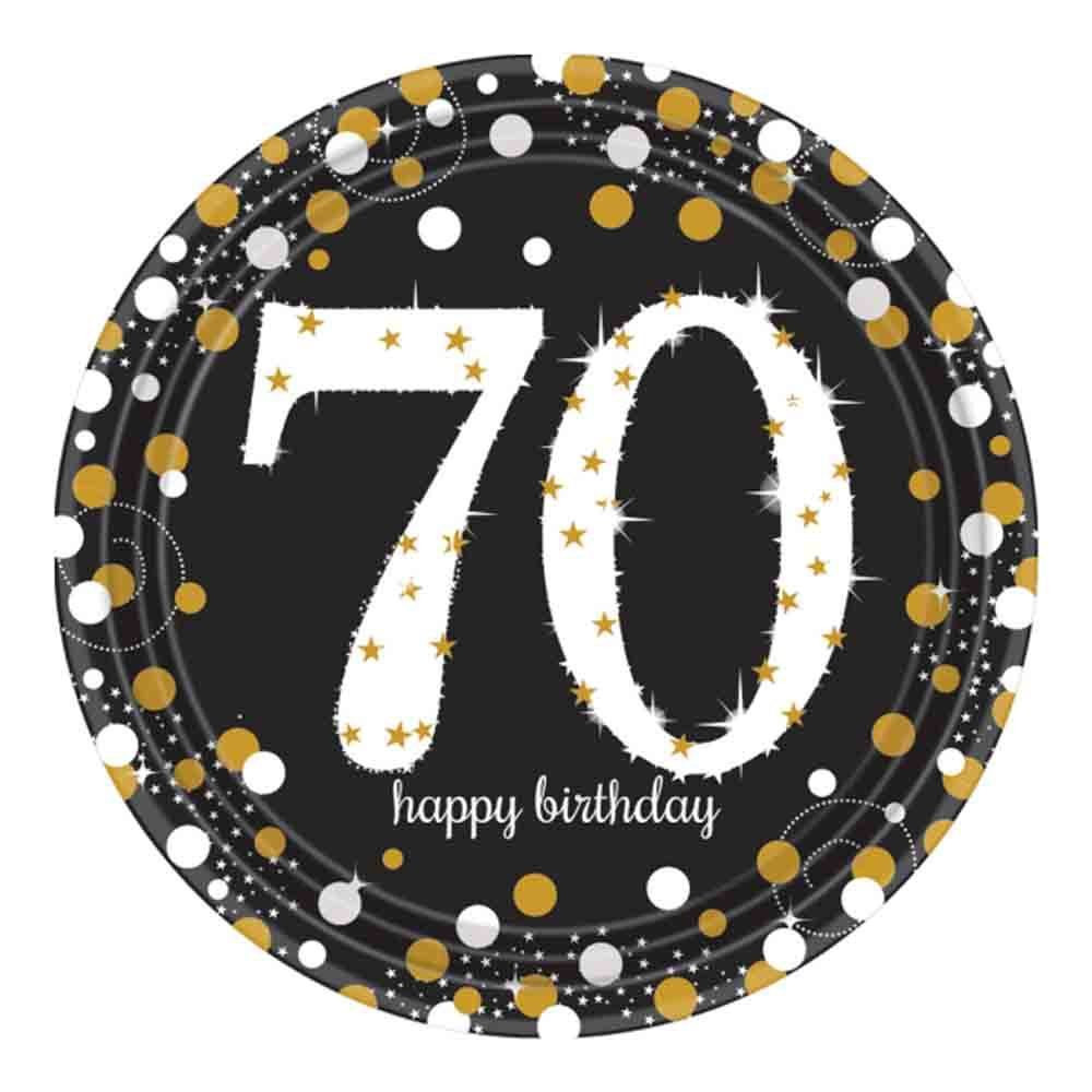 70 Birthday Decorations
 8 Gold Celebration Age 70 Paper Plates Gold Black 70th