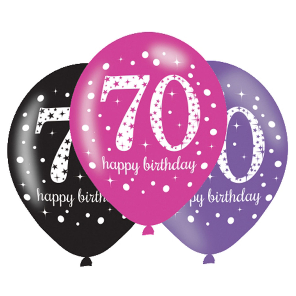 70 Birthday Decorations
 6 x 70th Birthday Balloons Black Pink Lilac Party