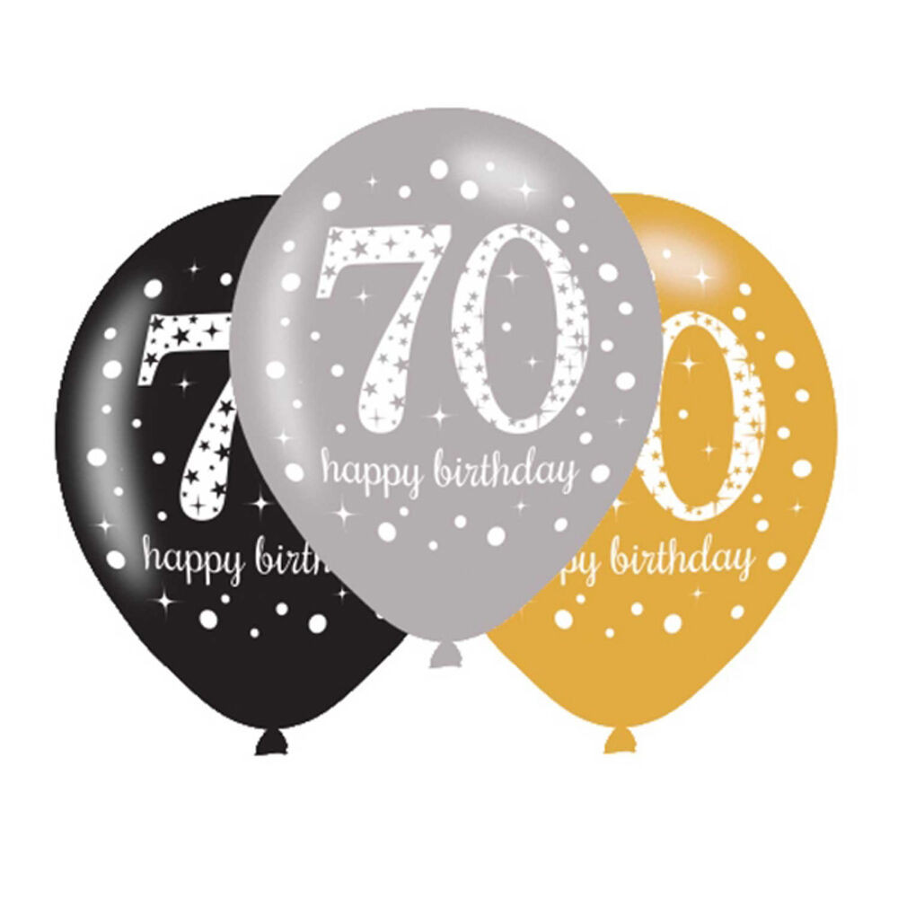 70 Birthday Decorations
 6 x 70th Birthday Balloons Black Silver Gold Party