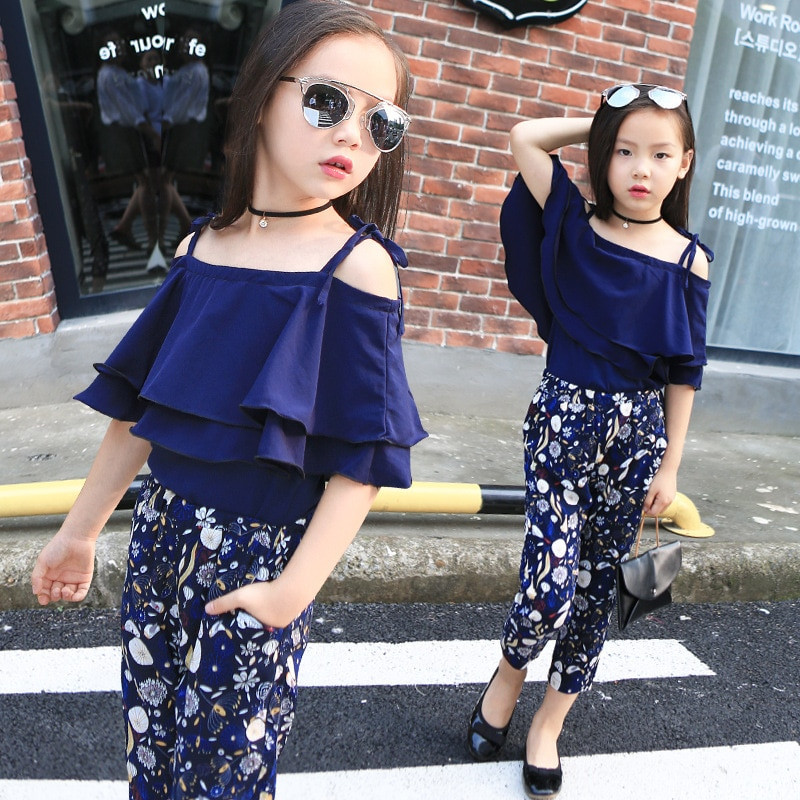 70'S Fashion For Kids/Girls
 Girls Sets Clothes Kids Fashion Tops Floral Pants Two