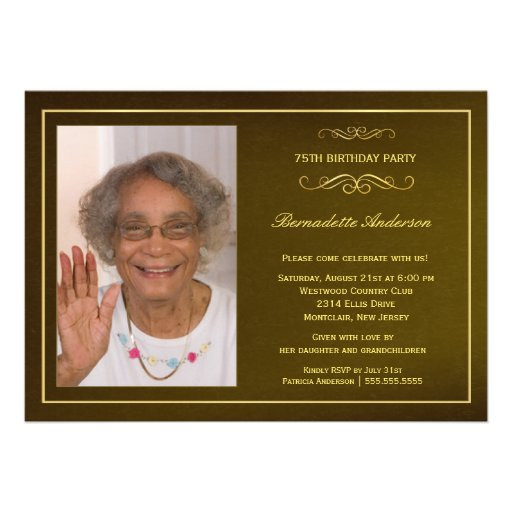 75th Birthday Party Invitations
 75th Birthday Party Invitations with photo 5" X 7