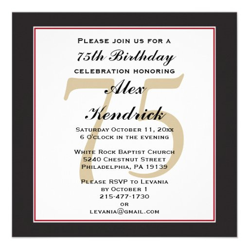 75th Birthday Party Invitations
 75th Birthday Invitation 5 25" Square Invitation Card