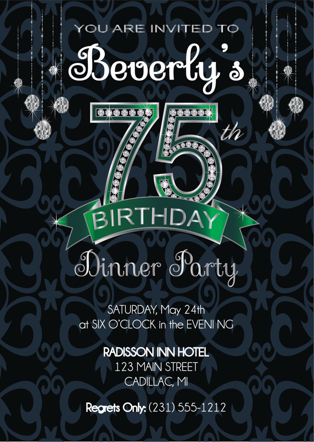 75th Birthday Party Invitations
 75th Birthday Invitation Adult Birthday Party Invitation