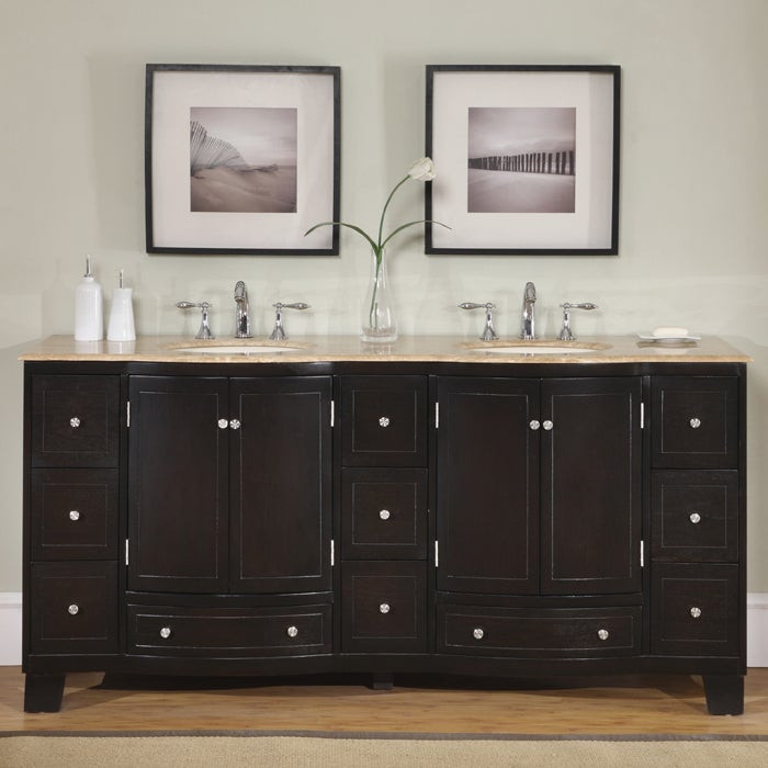 78 Inch Bathroom Vanity
 Silkroad Exclusive 72 inch Travertine Stone Top Bathroom