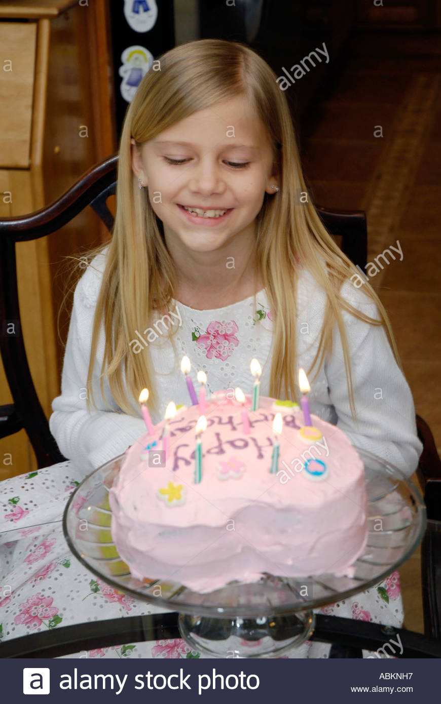 8 Year Old Girl Birthday Party
 8 year old girl celebrates her birthday with a cake with