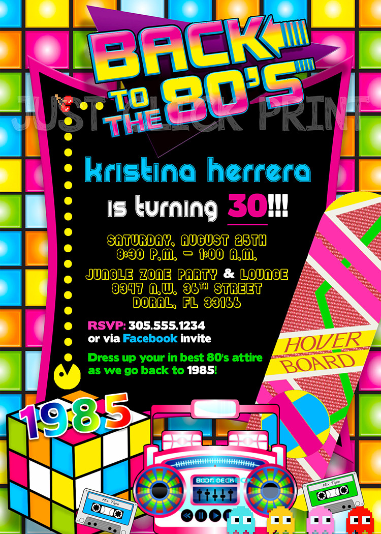 80 Birthday Party
 Back to the 80 s Birthday Party Invitation Printable
