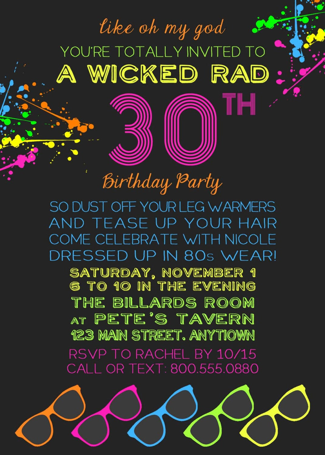 80 Birthday Party
 Printable 80s Theme Invitation