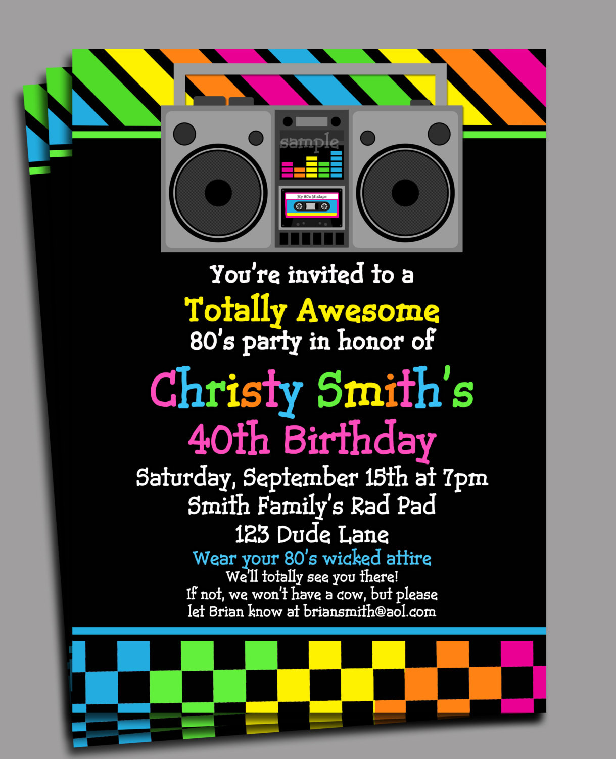 80s Birthday Party
 80s Party Invitation Printable or Printed with FREE SHIPPING