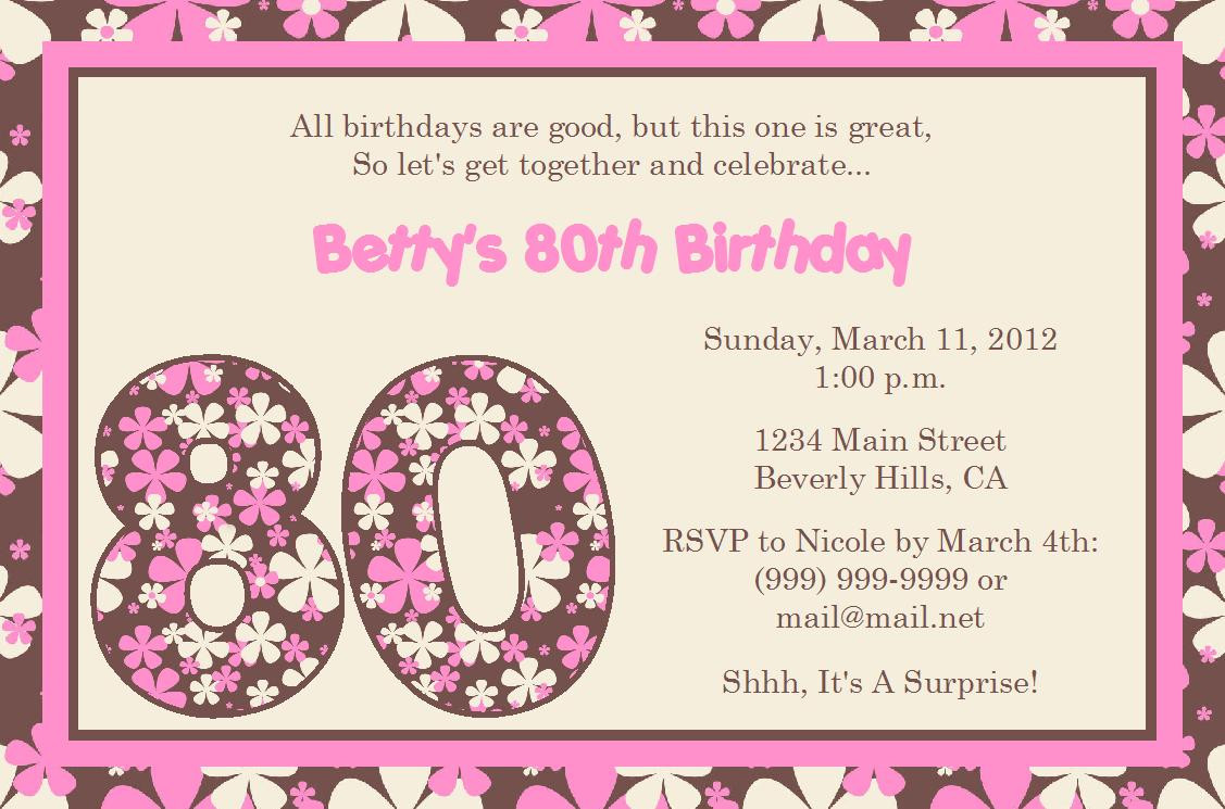 80th Birthday Invitation Wording
 Free Birthday Invitations To Print