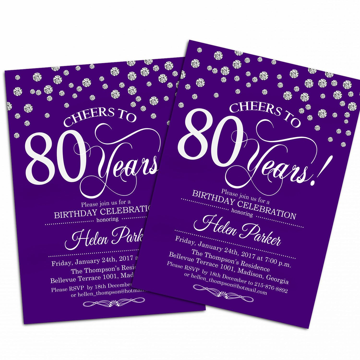 80th Birthday Invitation Wording
 80th Birthday Invitation 90th Any Age Purple