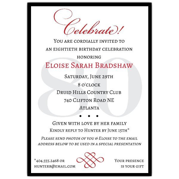 80th Birthday Invitation Wording
 Classic 80th Birthday Celebrate Party Invitations