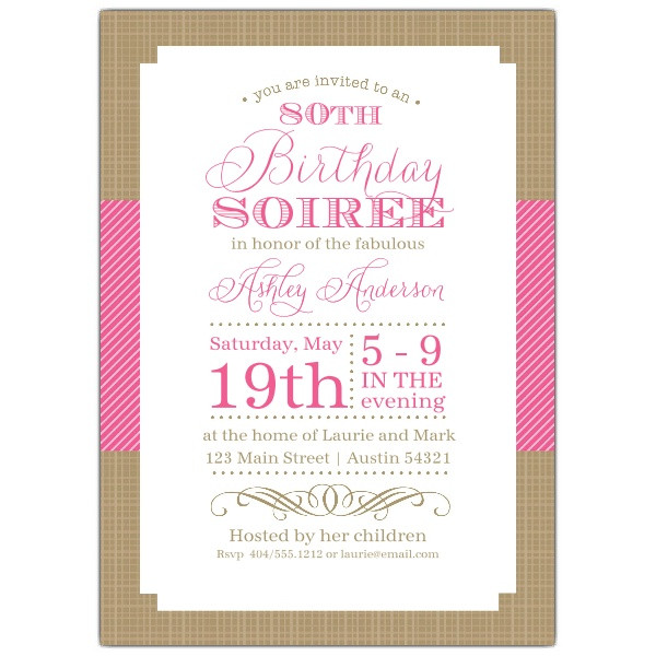 80th Birthday Invitation Wording
 Nashville Pink 80th Birthday Invitations