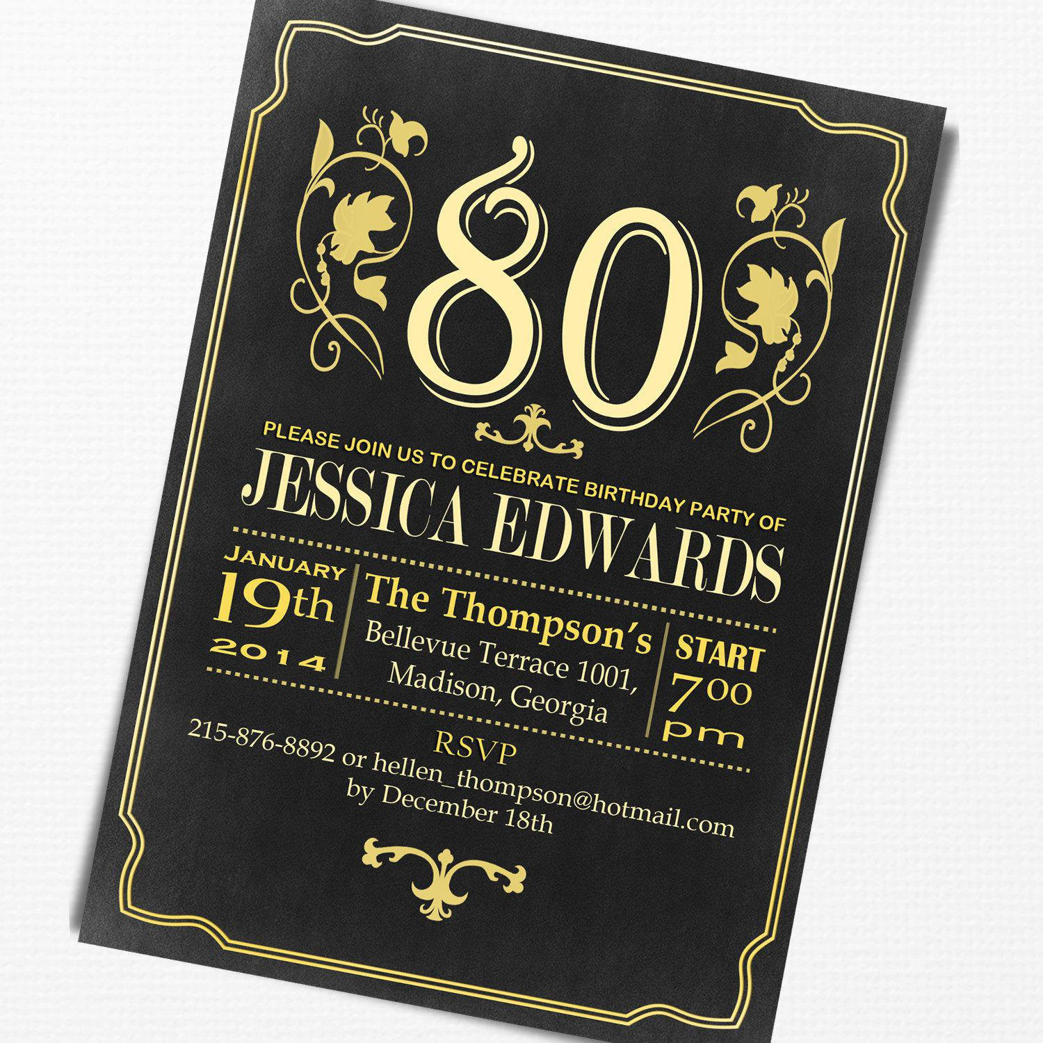 Printable 80Th Birthday Invitation